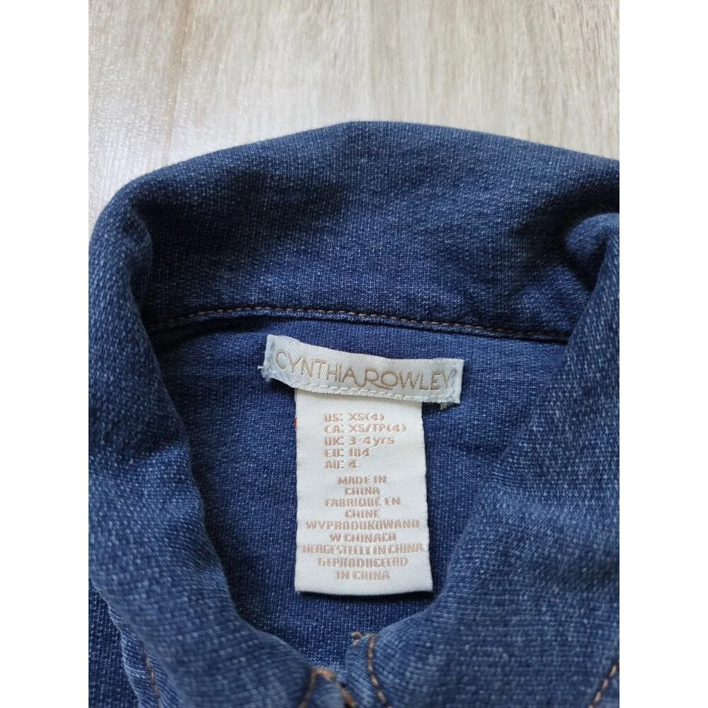 Cynthia Rowley Girls Knit Denim Jacket Blue Button Front Stretch XS 4 EUC